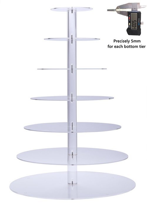 BonNoces Premium 7 Seven Tier Crystal Clear Acrylic Glass Round Wedding Cake Stand Cupcake Tree for Wedding Cupcakes... N4