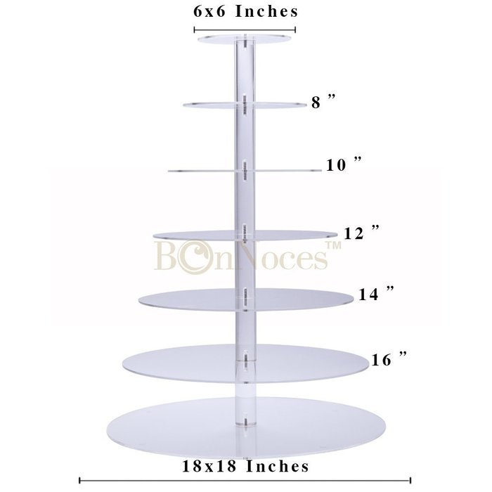 BonNoces Premium 7 Seven Tier Crystal Clear Acrylic Glass Round Wedding Cake Stand Cupcake Tree for Wedding Cupcakes... N5