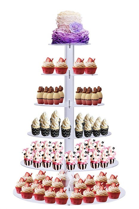 BonNoces Premium 7 Seven Tier Crystal Clear Acrylic Glass Round Wedding Cake Stand Cupcake Tree for Wedding Cupcakes... N9