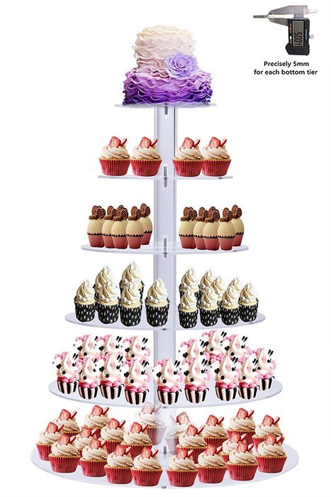 BonNoces Premium 7 Seven Tier Crystal Clear Acrylic Glass Round Wedding Cake Stand Cupcake Tree for Wedding Cupcakes... N10