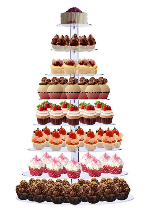 BonNoces Premium 7 Seven Tier Crystal Clear Acrylic Glass Round Wedding Cake Stand Cupcake Tree for Wedding Cupcakes... N15