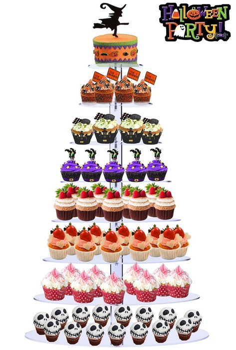 BonNoces Premium 7 Seven Tier Crystal Clear Acrylic Glass Round Wedding Cake Stand Cupcake Tree for Wedding Cupcakes... N16