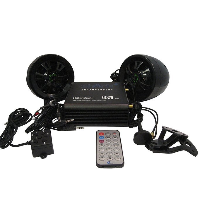 Shark Shkamp5800bt6160 Black 600 Watt Bluetooth Motorcycle Marine Audio System w/ 3.5 Speakers + Wired / Wireless...