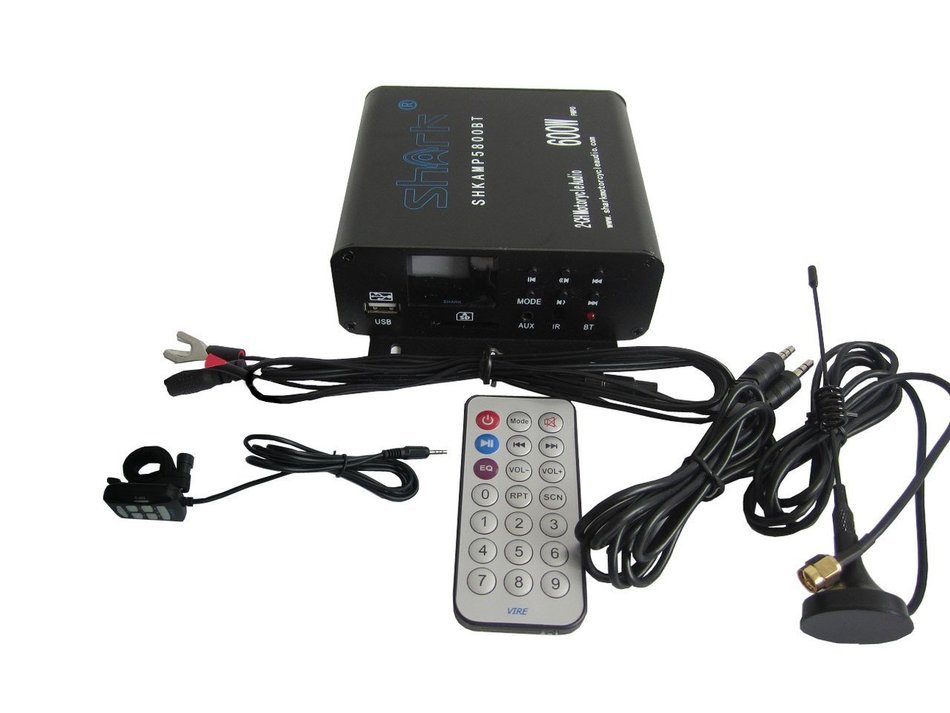 Shark Shkamp5800bt6160 Black 600 Watt Bluetooth Motorcycle Marine Audio System w/ 3.5 Speakers + Wired / Wireless... N4