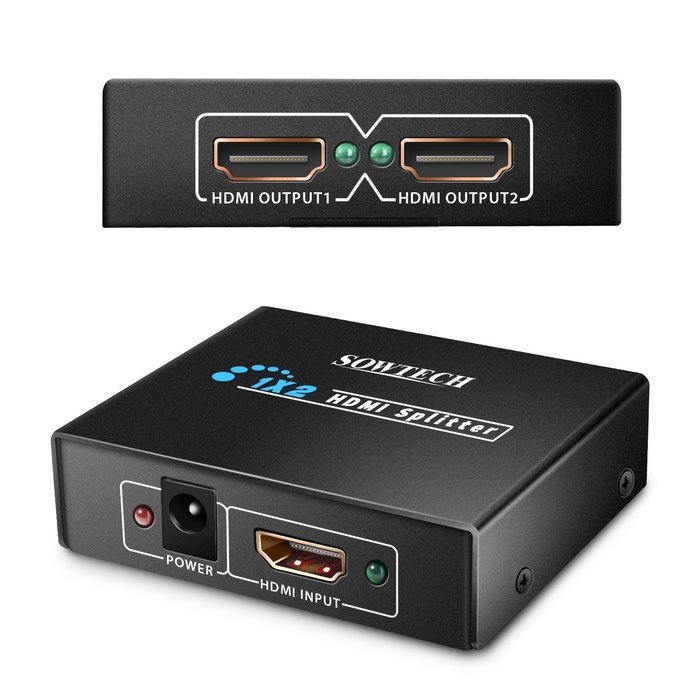 HDMI Splitter, SOWTECH(TM) Digital 1X2 HDMI Switch for Full HD 1080P Support 3D (One Input To Two Outputs)