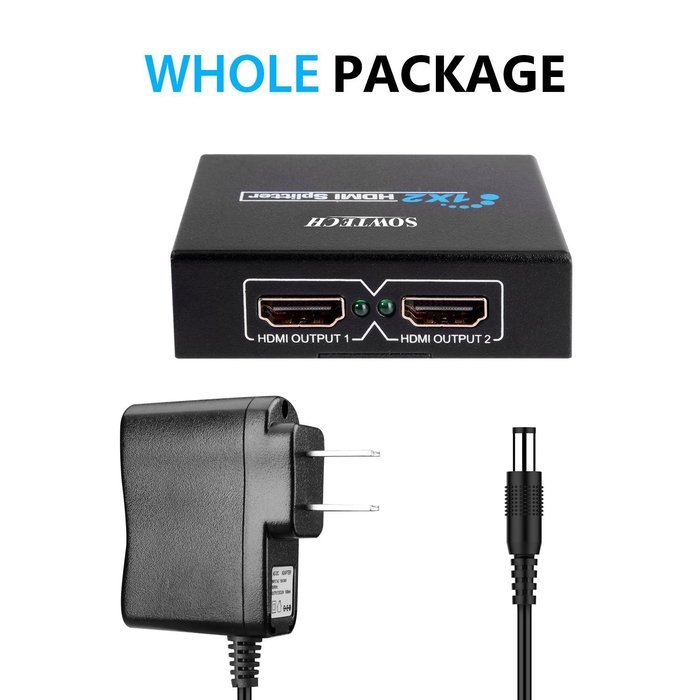 HDMI Splitter, SOWTECH(TM) Digital 1X2 HDMI Switch for Full HD 1080P Support 3D (One Input To Two Outputs) N5