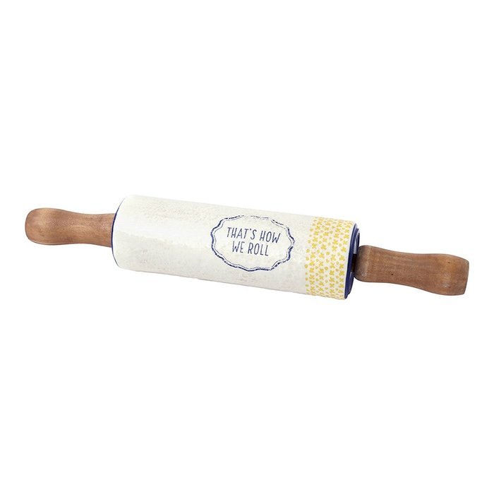 Hallmark Home Clever Kitchen Everyday Collection, Stoneware Rolling Pin with Wood Handles