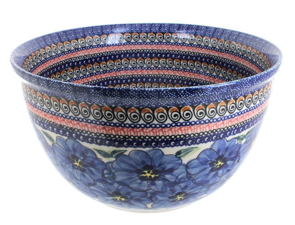 Polish Pottery Blue Art Large Mixing Bowl