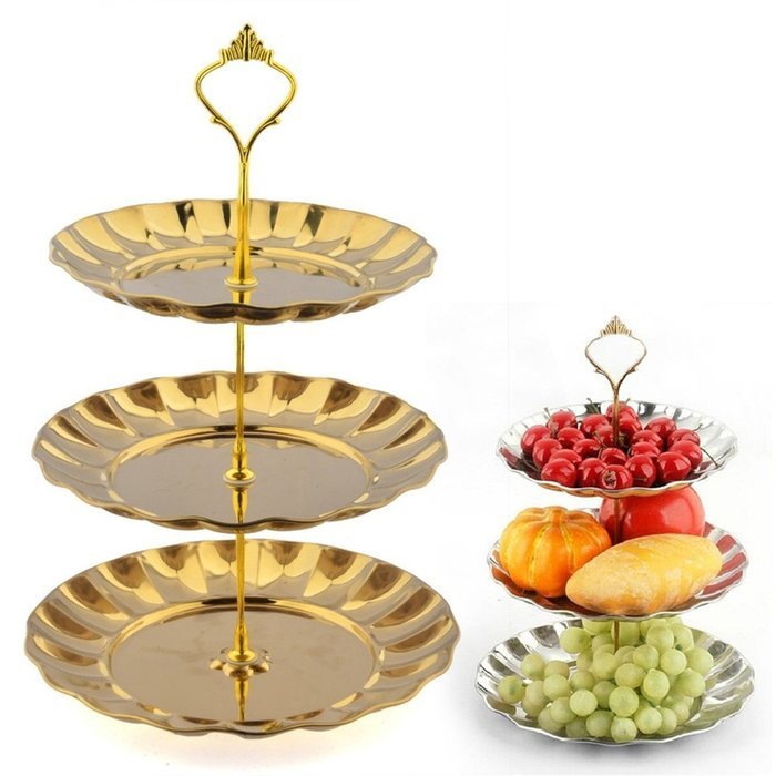 3 Tier Stainless Steel Gold Cake Stand Top Quality Stainless Steel Circle Round Display Wedding Birthday Party...
