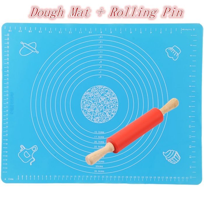 Non-stick Silicone Knead Dough Mat Sheet Placemat Pizza Mat 19.6 X 15.75" Blue + Rolling Pin