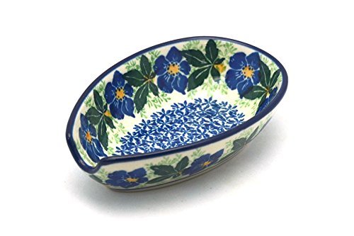 Polish Pottery Spoon Rest - Blue Pansy