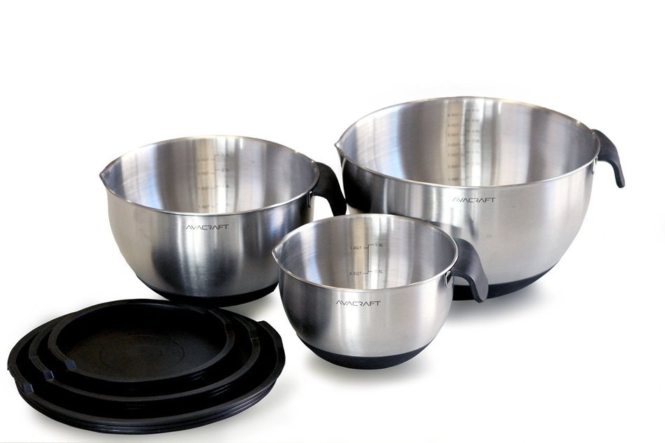 AVACRAFT High Quality 18/10 Non-Slip Silicone bottom Stainless Steel Mixing Bowl Set with Lids, Soft Silicone... N3