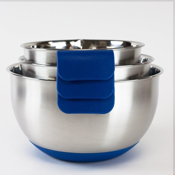 HUJI 3 Piece Stainless Steel Mixing Bowls set with Pouring Spouts & Non-Slip Silicon Base and Handles For Baking... N2