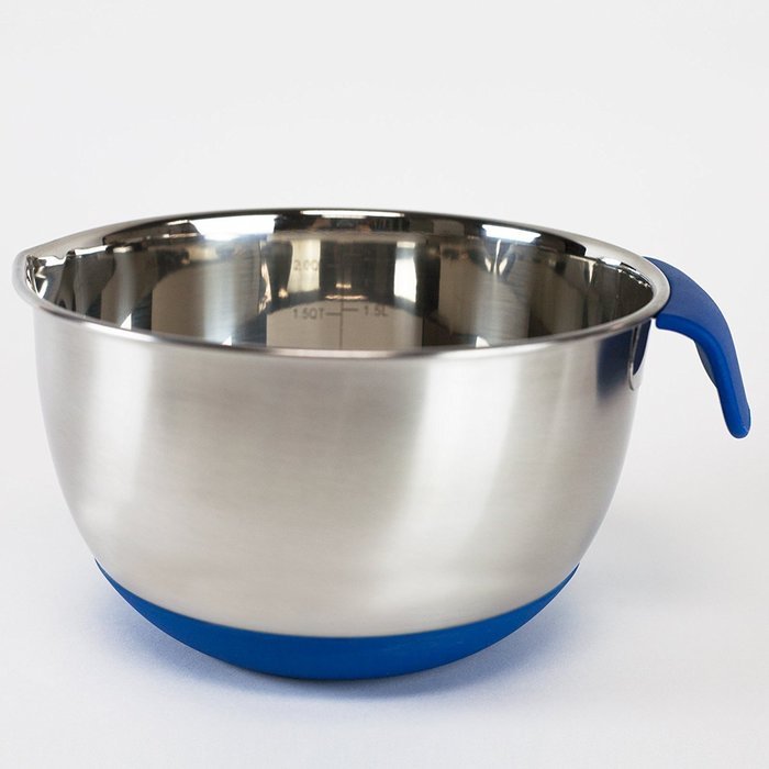 HUJI 3 Piece Stainless Steel Mixing Bowls set with Pouring Spouts & Non-Slip Silicon Base and Handles For Baking... N8