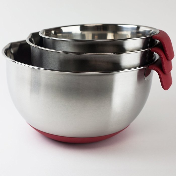 HUJI 3 Piece Stainless Steel Mixing Bowls set with Pouring Spouts & Non-Slip Silicon Base and Handles For Baking... N12