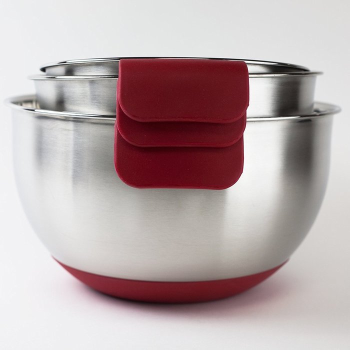 HUJI 3 Piece Stainless Steel Mixing Bowls set with Pouring Spouts & Non-Slip Silicon Base and Handles For Baking... N13