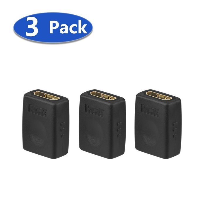 VCE (3 PACK) HDMI Female to Female Coupler Gold Plated High Speed HDMI Female Adaptor