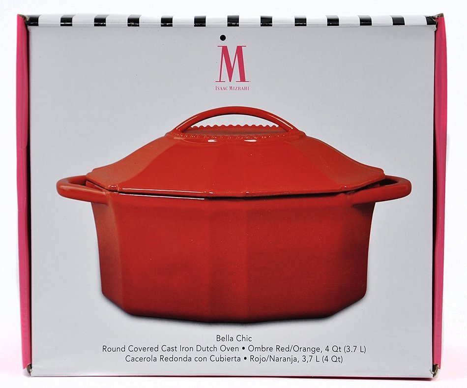 Isaac Mizrahi Bella Chic Round Casserole & Lid Dutch Oven 4-Quart Red/Orange N3