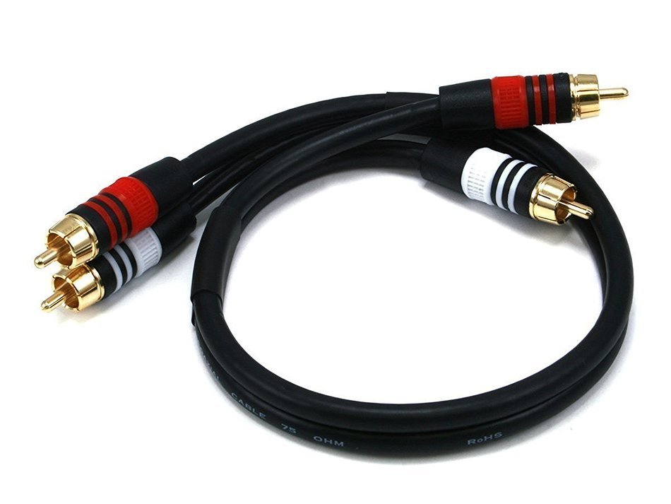 Monoprice 1.5ft Premium 2 RCA Plug/2 RCA Plug M/M 22AWG Cable - Black N3