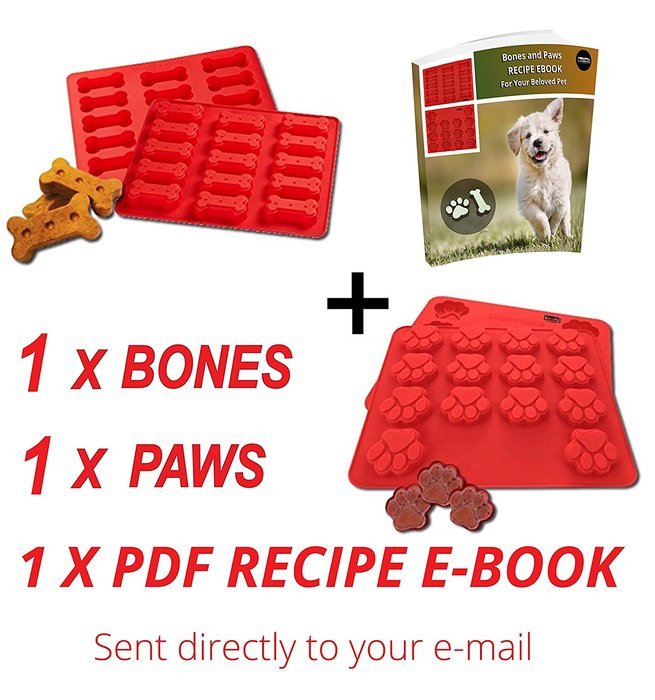 Laminas Dog Paws & Bones Silicone Baking Molds + RECIPE DIGITAL EBOOK, 2 Pack Dogs Paw-Shaped Treats Baked Gelatine...