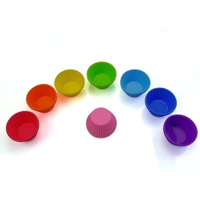 Silicone Baking Cups, Cupcake Liners, Non-stick Muffins Cup Molds -24 Pack- 8 Vibrant Colors Round (24 Pcs)