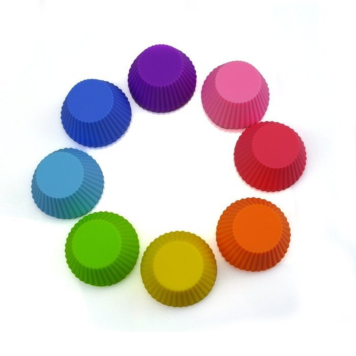Silicone Baking Cups, Cupcake Liners, Non-stick Muffins Cup Molds -24 Pack- 8 Vibrant Colors Round (24 Pcs) N3