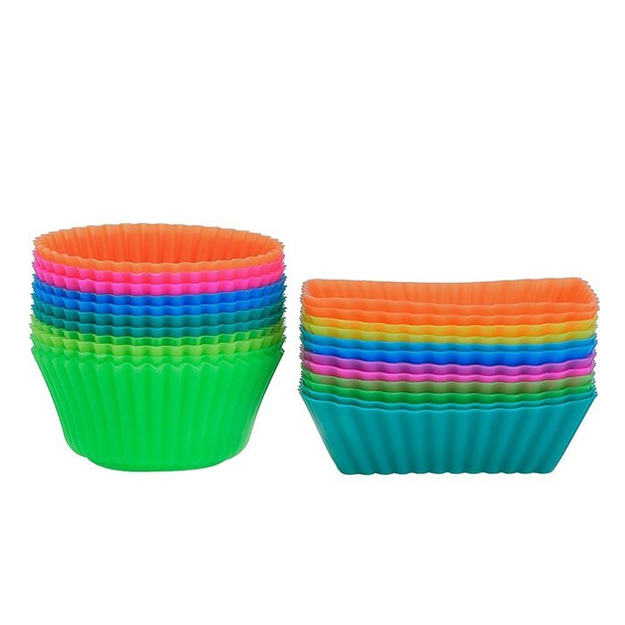 Outus Silicone Cupcake Cups Muffin Liner Baking Molds, Round and Rectangular, 24 Pieces