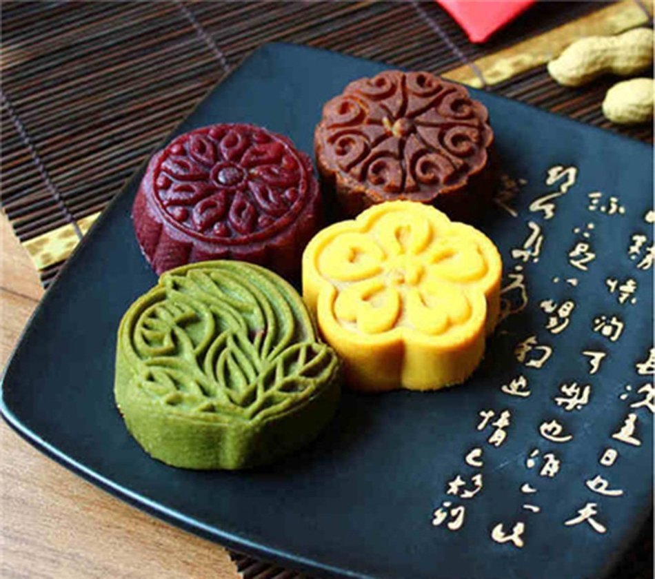 Flee MoonCake Mold Mould 50g Flowers Hand-pressure Cake moulds with 6 Stamps N6