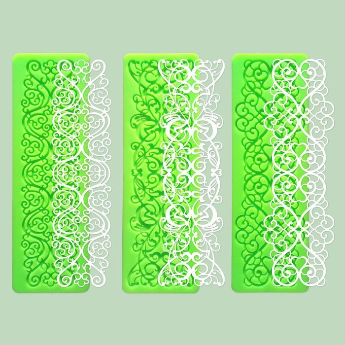 Fanhesheng Set of 3, Little Flowers Embossing Cake Lace Fondant Mold, Rattan Shaped Sugar Veil Cupcake Mat Silicone...