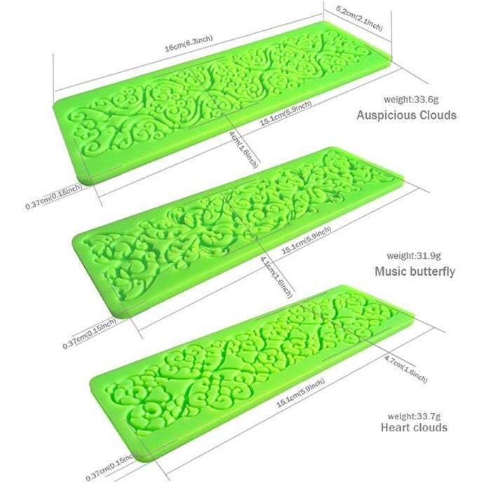 Fanhesheng Set of 3, Little Flowers Embossing Cake Lace Fondant Mold, Rattan Shaped Sugar Veil Cupcake Mat Silicone... N6