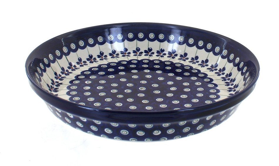 Polish Pottery Flowering Peacock Pie Dish