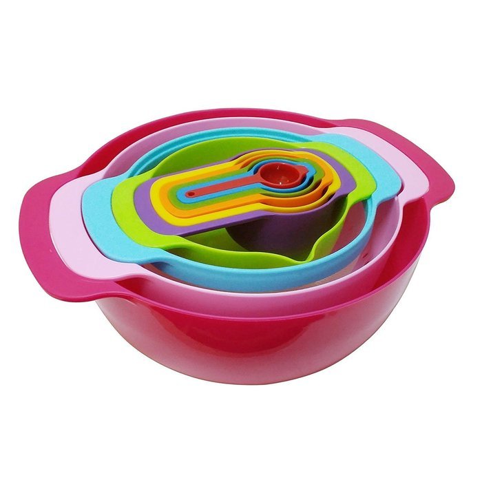Agile-Shop Compact Mixing Bowls, Food Prep and Measuring Nesting Set, Multi-Color (10 pieces)