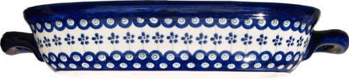 Polish Pottery Baking Dish with Handles From Zaklady Ceramiczne Boleslawiec #1345-166a Floral Peacock Classic... N3