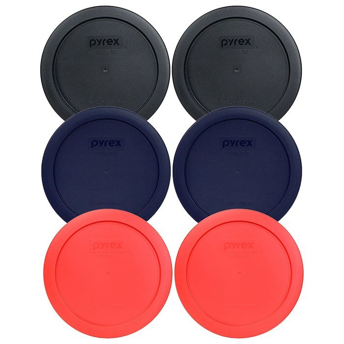 Pyrex 7201-PC 6" 4 Cup Lids for Glass Bowl (2-Black, 2-Blue and 2-Red)