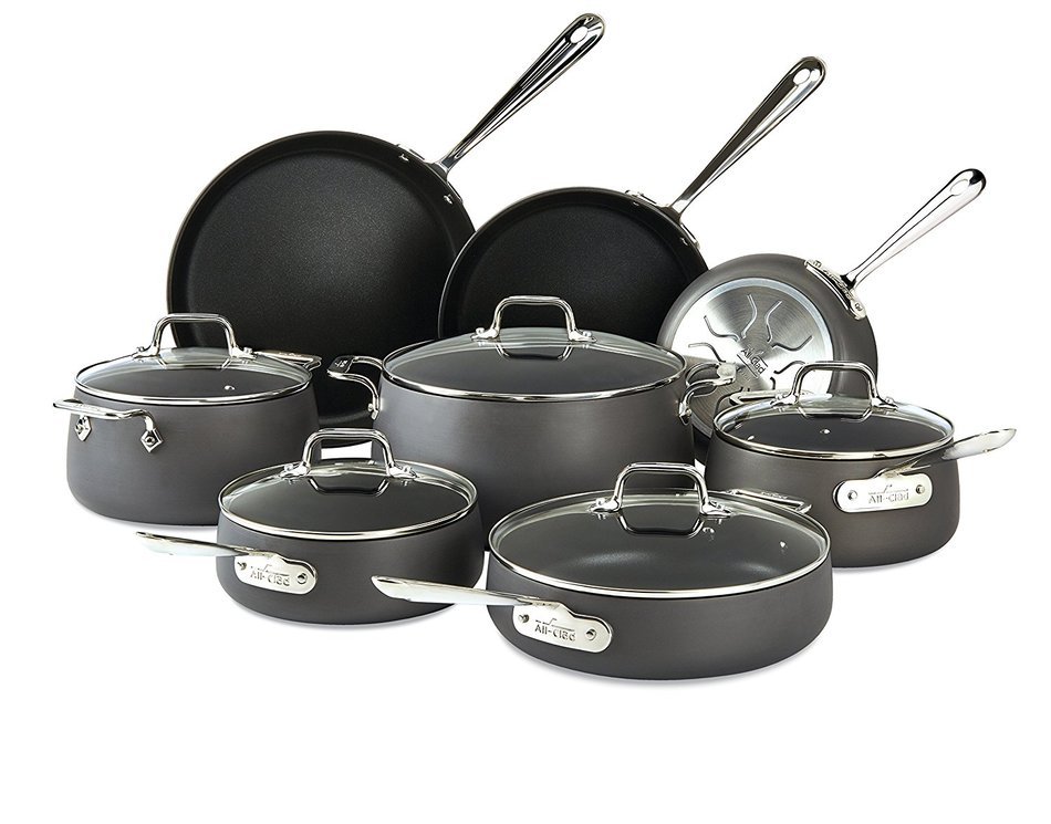 All-Clad E785SB64 HA1 Hard Anodized Nonstick Dishwasher Safe PFOA Free Cookware Set, 13-Piece, Black
