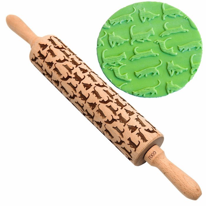 Cat Engraved Rolling Pin By Gooj | Wood Rolling Pin | Impressed With Fun Cat Designs - Perfect For Baking With...