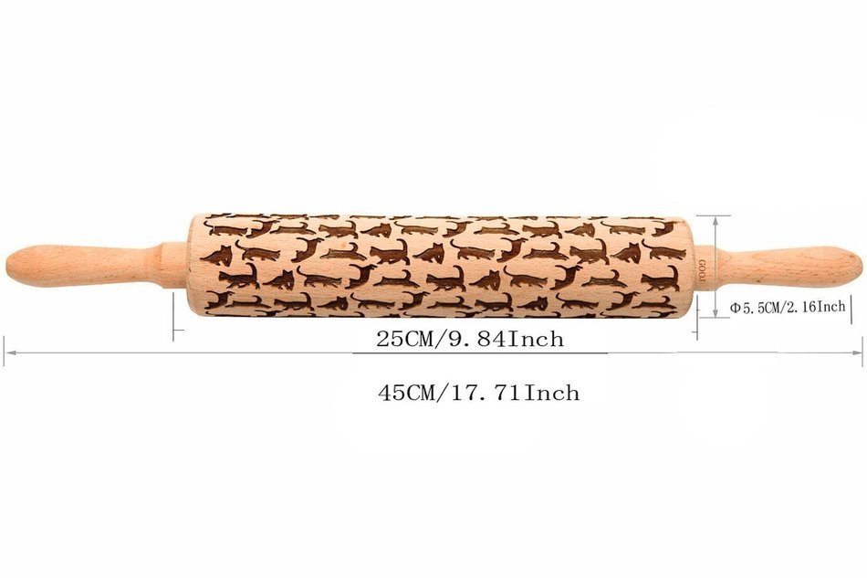 Cat Engraved Rolling Pin By Gooj | Wood Rolling Pin | Impressed With Fun Cat Designs - Perfect For Baking With... N3