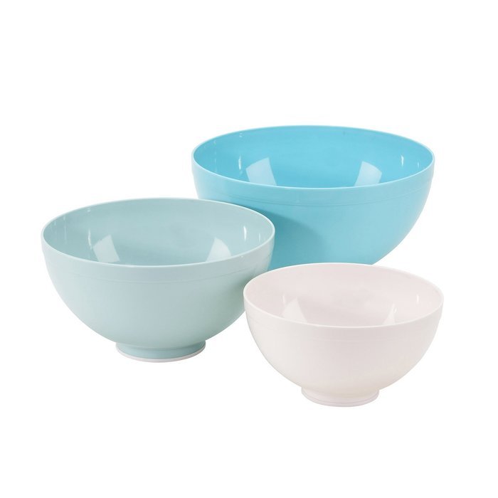 Sweet Creations 3-Piece Mixing Bowl Set, White and Turquoise