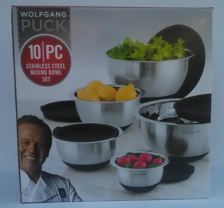 Wolfgang Puck 10 PC Stainless Steel Mixing Bowl Set (Black)