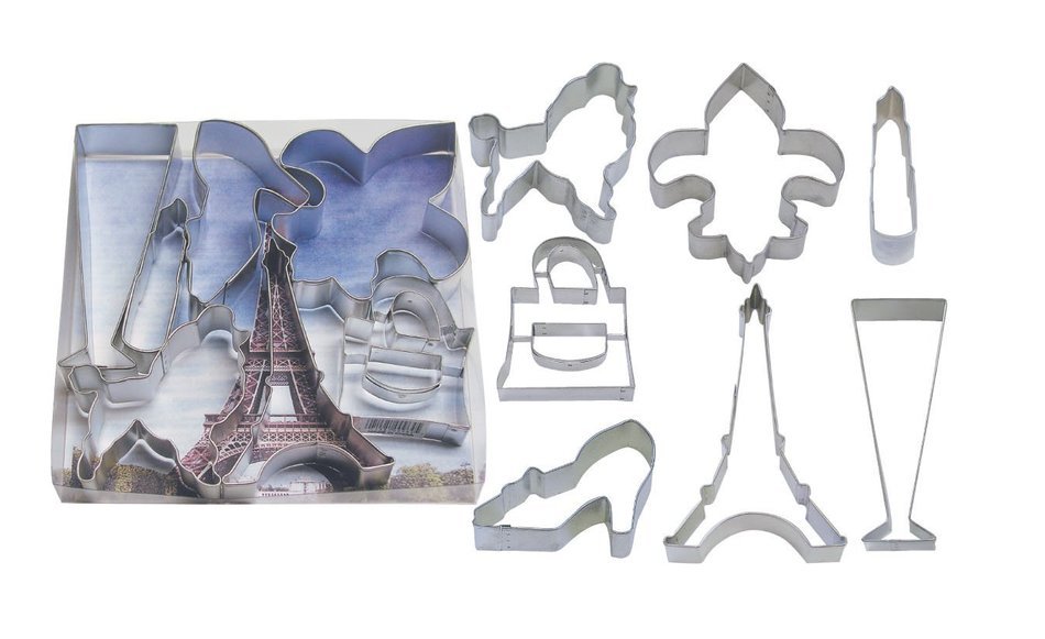 R & M International Oh La La! 7 Piece Paris Collection Cookie Cutter Set - Eiffel Tower, Fleur de Lis, Poodle,...