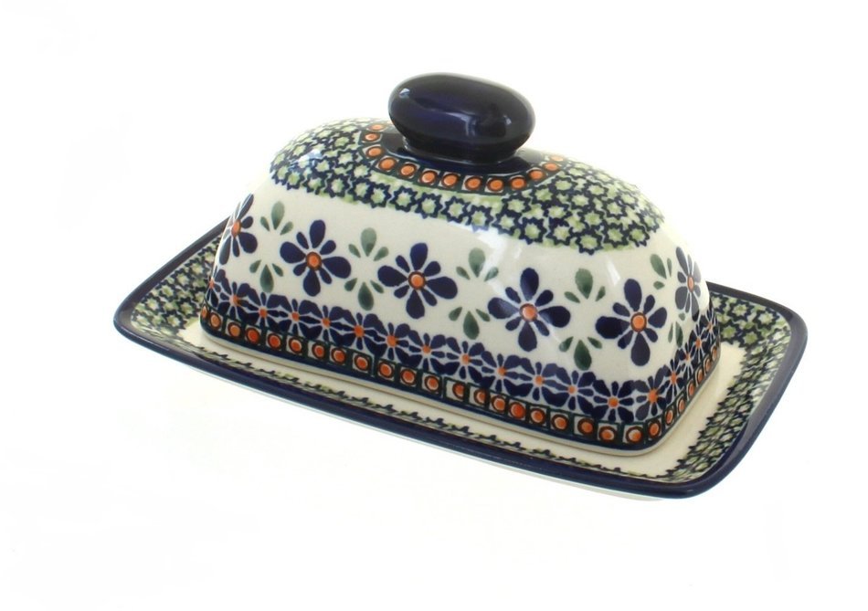 Polish Pottery Mosaic Flower Butter Dish