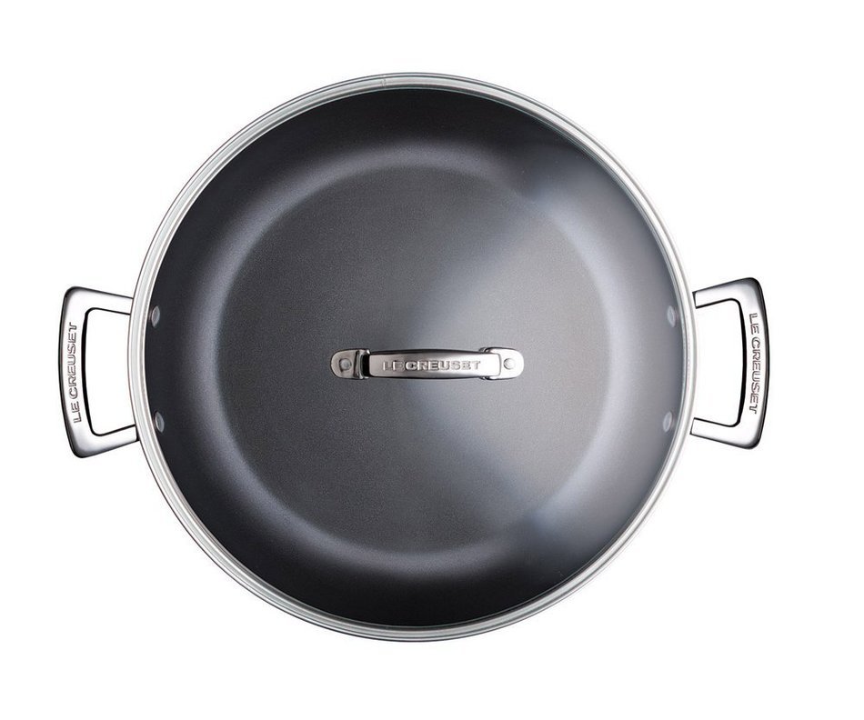 Le Creuset Forged Hard-Anodized 12-Inch Nonstick Shallow Casserole/Braiser with Glass Lid N3
