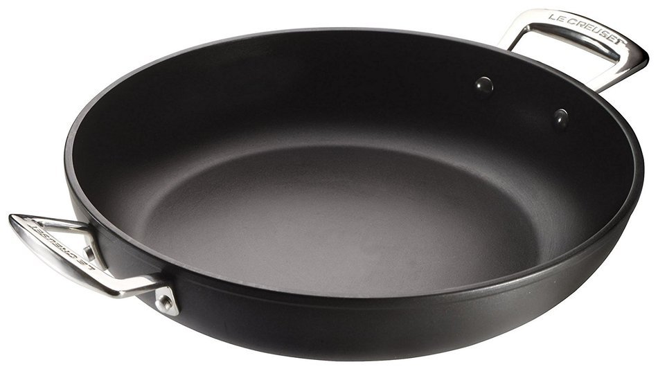 Le Creuset Forged Hard-Anodized 12-Inch Nonstick Shallow Casserole/Braiser with Glass Lid N5