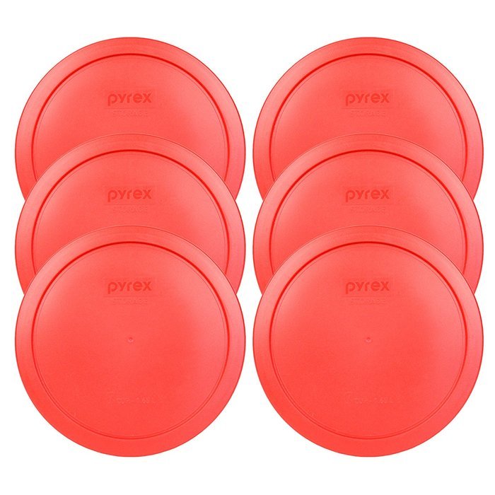 Pyrex 7402-PC Red Round Storage Replacement Lid Cover fits 6 & 7 Cup 7" Dia. Round (2-Pack) N4