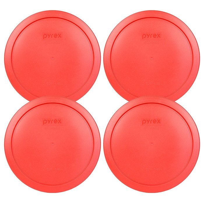 Pyrex 7402-PC Red Round Storage Replacement Lid Cover fits 6 & 7 Cup 7" Dia. Round (2-Pack) N5