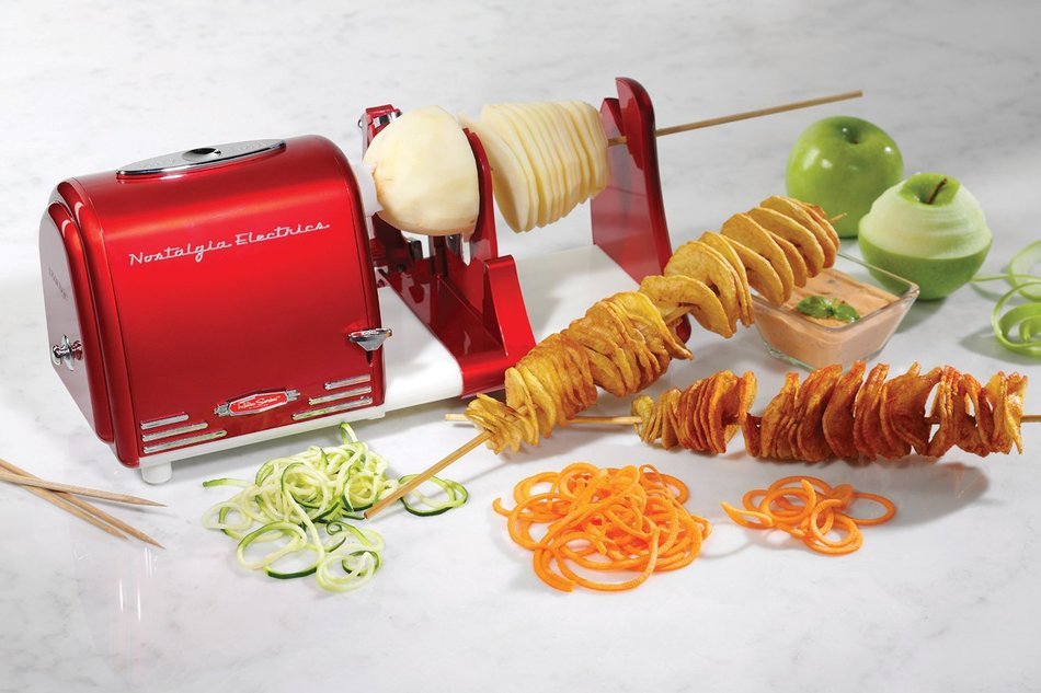Nostalgia PT300RETRORED Retro Series Spiral Twister, Peeler & Potato Chip on a Stick Maker N2