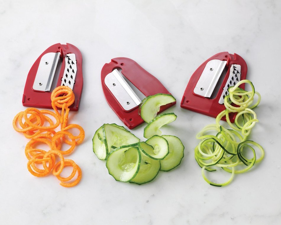 Nostalgia PT300RETRORED Retro Series Spiral Twister, Peeler & Potato Chip on a Stick Maker N4