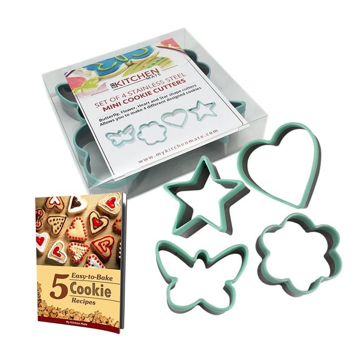 My Kitchen Mate Stainless Steel Cookie Cutter Set 4 Piece Mini Heart Flower Butterfly & Star Biscuit Cutters-Sandwich...
