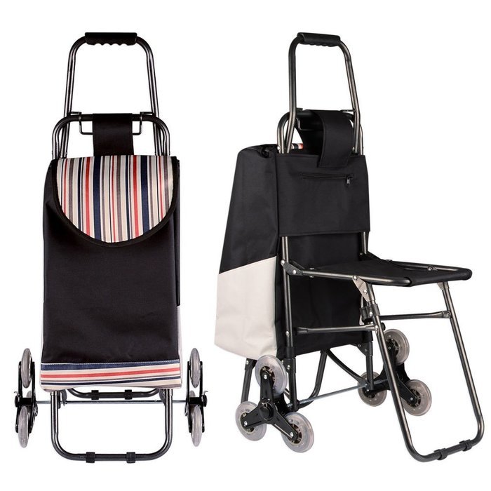 Stair Climbing Rolling Shopping Multipurpose Laundry Utility Cart with Seat