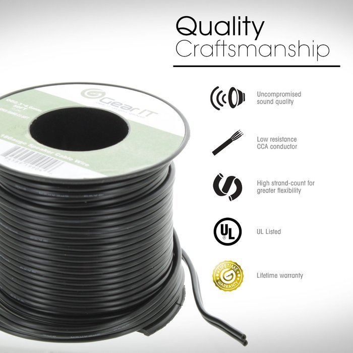 14AWG Gauge Speaker Wire, GearIT Pro Series 14 AWG Gauge Speaker Wire Cable (100 Feet / 30.48 Meters) Great Use... N2
